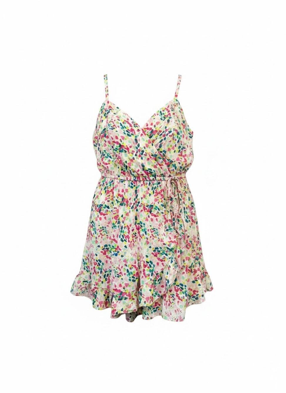 Torrid Size 1 Georgette Surplice Wrap Romper Multi Color Ruffle Hem US 14/16